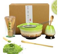 Simsky Matcha set,Matcha kit,Kit matcha,Piezas con cuchara de matcha y soporte de cerámica para batidor,Ideal para preparar matcha y ceremonias del té (Verde)