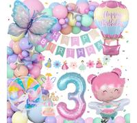 SIMSPEAR Mariposas Globos Decorativas de Cumpleaños para 3 Anni, Decoración Cumpleaños 3 Año Niñas, Globos de Aluminio Hadas y Arcoíris, Decoración Globos Unicornio Mariposa
