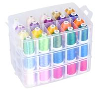 Simthread Kit de hilos de bordado de 63 colores, 63 carretes de 550 yardas cada uno, hilo de poliéster de 40 W con caja apilable de 3 capas, bobinas y herramientas, compatible con Brother, Janome