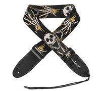 Simtyso - Correa de piel con diseño de calavera, ajustable, suave y gruesa, para guitarra acústica, eléctrica, bajo