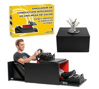 Simulador de Conducción con Volante (900°) y Pedales Integrados en Mesa de Centro Elevable para Salón | Cockpit Gaming Compatible con PS5/PC | 79x79x47,5 cm (Negro)