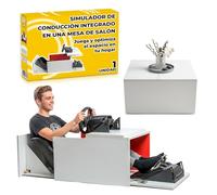 Simulador de Conducción con Volante (900°) y Pedales Integrados en Mesa de Centro Elevable para Salón | Cockpit Gaming Compatible con PS5/PC | 79x79x47,5 cm (Blanco)