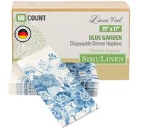 SimuLinen Servilletas de cena blancas y azules, desechables, decorativas, florales, servilletas grandes desechables con tacto de tela y tacto de lino para vacaciones, fiestas, (19 x 17 pulgadas, caja