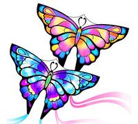 Simxkai Paquete de 2 cometas de mariposa para niños y adultos, fáciles de volar para principiantes, rosa y morado