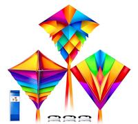 Simxkai Vibrant Diamond Kite Trio - Colorido Juego de fácil Vuelo para diversión al Aire Libre