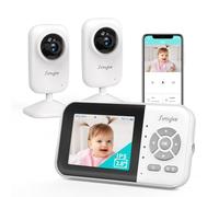Simyke Monitor de video mejorado para bebé con 2 cámaras y pantalla de audio de 2.8 pulgadas, sin visión nocturna WiFi, conversación de 2 vías, alcance de 1200 pies, reloj de alimentación, detección