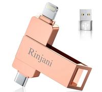 (Sin App) Pendrive 256 GB para iPhone Apple Certificación,Rinjani Pen Drive USB C para iPhone 15/16,OTG Android Smartphone,iPad,Mac,PC,Memoria USB 3.0 Externa Photo Stick Flash Drive MFi Lightning