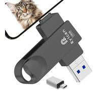 [Sin App] Pendrive para lPhone, Ryican 128GB Memoria Externa 4 in 1 Pen Drive USB C 3.0 Mini Pendrive es Ideal para Viajeros,Estudiantes y Trabajadores para iOS/Pad/Android/Teléfono/PC,Negro