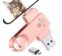 [Sin App] Pendrive para lPhone, Ryican 256GB Memoria Externa 4 in 1 Pen Drive USB C 3.0 Mini Pendrive es Ideal para Viajeros,Estudiantes y Trabajadores para iOS/Pad/Android/Teléfono/PC,Rosa