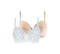 Sin complejos - Arum - Lote de 2 Sujetadores con Aros y Copa Envolvente - Encaje - Mujer - Blanco + Beige - 110E