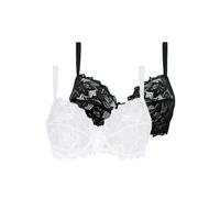 Sin complejos - Arum - Lote de 2 Sujetadores con Aros y Copa Envolvente - Encaje - Mujer - Blanco + Negro - 90D