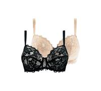 Sin complejos - Arum - Lote de 2 Sujetadores con Aros y Copa Envolvente - Encaje - Mujer - Negro + Beige - 95E