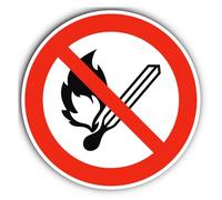 Sin llama abierta; fuego, fuente de ignición abierta y prohibido fumar, señal de prohibición: P003 - DIN EN ISO 7010 / ASR A1.3 - Pegatina: Ø 30 cm, 1 pieza