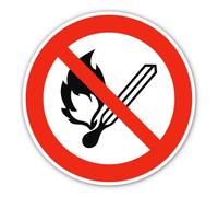 Sin llama abierta; fuego, fuente de ignición abierta y prohibido fumar, señal de prohibición: P003 - DIN EN ISO 7010 / ASR A1.3 - Pegatina: Ø 20 cm, 1 pieza