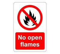 Sin llamas abiertas: señalización de seguridad: Dibond de aluminio de 3 mm para uso en interiores y exteriores (600 mm x 400 mm), distancia de visualización de 20 m.