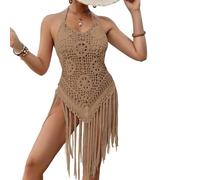 Sin Mangas De Ganchillo Ahuecar con Flecos, Trajes De Baño Sexy De Una Pieza con Cuello Halter, Trajes De Playa De Bikini con Trenza Calada Bohemia