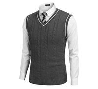 Sin Mangas Transpirable para Hombre Chaleco De Punto Ajustado con Cuello En V Y Bloques Color para Otoño Invierno Punto En Camiseta