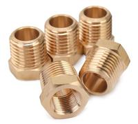 Sin Marca 1/4" Macho BSPT x 1/8" Hembra BSPP Accesorio de conexión Tubo de latón hex buje reductor (5 piezas)