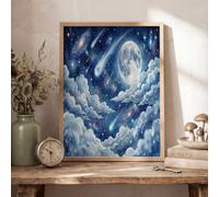 Sin Marco Cuadros Modernos Azul Marino Cielo De Meteoritos En Acuarela Cuadro Decorativos Lienzo Pintura Imágenes Paisaje Cósmico Onírico Laminas Decorativas Pared Salon Dormitorio Comedor 70X100Cm