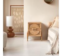 Sina - Mesita de noche de mango macizo y ratán H 55 x B 39 x T 41 cm