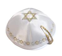 Sinagoga Judía Yarmulke Bordada Blanca de Satén Magen David, 20 cm