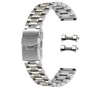SINAIKE Correas universales de reloj de 20 mm y 22 mm, acero inoxidable sólido con extremos curvados, pulsera de repuesto para hombres y mujeres (22 mm, plata + oro)