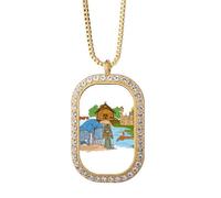 Sinapore Flavor Safari Museum - Collar con colgante de catedral y diamantes de cristal dorado