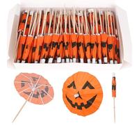 Sinbana 100uds Paraguas de Cóctel Halloween, Palillos Sombrillas de Papel para Bebidas con Estampado Calabazas Decoración Cupcakes Frutas para Fiestas Halloween Aperitivos y Decoraciones