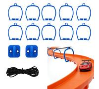 Sinbana 13uds Juego de Accesorios para Pistas Puentes Colgantes Compatible con Hot Wheels, Incluye 10 Soportes Puentes 2 Soporte Montaje en Pared y 1 Cuerda de Nailon(Azul)