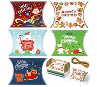 Sinbana 30uds Cajas Almohada Navideñas, Pequeños Porta Tarjetas Regalo con Hilo Dorado 5 Diseños Navideños Surtidos Cajas de Regalo para Dulces Joyas y Regalos de Fiesta (Estilo Regular)