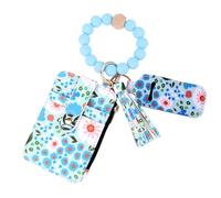 Sinbana Cartera Bohemia con Cuentas para Mujer, Llavero Borla Tarjetero Floral y Compartimento con Cremallera para Tarjetas de Crédito Billetes y Pintalabios (Azul Claro)