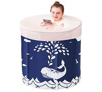 Sinbide Bañera plegable, bañera de spa portátil, bañera de cubo, bañera de PVC de 3 capas, bañera piscina, cubo de baño para adultos y bebés (Ballena Azul)