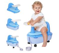 Sinbide - Silla de Baño Multifunción para Bebé 3 en 1, desde 0-24 Meses, 4 Ventosas Antideslizantes, Altura Ajustable, Incluye Bandeja para Comer y Jugar, Color Azul
