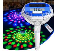 Sinbyuer Termómetro solar flotante para piscina 2025 con espectáculo de luz dinámico, termómetro digital de temperatura de piscina, pantalla LCD grande para lecturas fáciles, medidor de temperatura de
