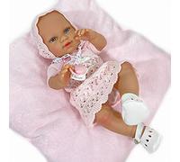 SINCE 1985 NINES D'ONIL Muñeca Babé recién Nacido de Vinilo, vesitida perlé y cojín R/450.Muñeca de 38cm Toda de Vinyl, Ideal para el baño ó Piscina y con un Precioso Vestido y gorrito de perlé.