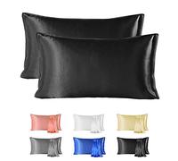 Since Silk Fundas de Almohada de Seda 100% Morera Natural 22 Momme, Suaves y Cuidado de la Cabello Funda de Almohada de Seda 2 Piezas Negro (50 * 60cm)