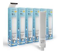 SINCELIGHT Bombilla LED PL de 9W, base G24 de 2 Pines, 1050 Lúmenes, Cabezal Giratorio de 180° para Instalación Enchufable, Bombilla de Tubo Horizontal, 6000K Bianco Freddo, Paquete de 6.