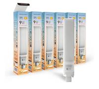 SINCELIGHT Bombilla LED PL de 9W, base G24 de 2 Pines, 1050 Lúmenes, Cabezal Giratorio de 180° para Instalación Enchufable, Bombilla de Tubo Horizontal, 4000K Blanco Neutro, Paquete de 6.