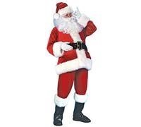 Sincere Party 9pcs Set de lujo traje de Santa Claus para adulto,Navidad Santa Claus superior,pantalones,sombrero, botas cubre,cinturón,barba, guantes todo incluido S/M