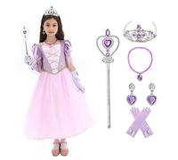 Sincere Party Disfraz de princesa Rapunzel para niña, disfraz de Rapunzel para juego de rol con accesorios de 9-10 años