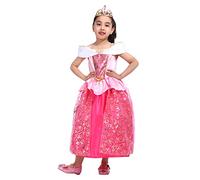 Sincere Party Vestido de princesa Aurora Bella Durmiente para niñas con tiara, vestido elegante de princesa rosa 3-4 años