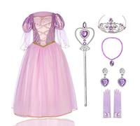 Sincere Party Vestido de princesa morado claro con varita, corona, aretes, guantes, collar, conjunto completo de disfraz para niñas de 3 a 4 años