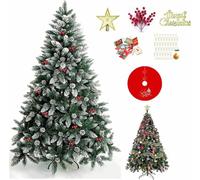 SINCHEREU Árbol de Navidad Artificial, Abeto 180CM Árbol de Artificial 1250 Ramas,Soporte de Hierro de 45CM Pulgadas, Fácil Montaje, Incluye 6 Decoraciones Diferentes
