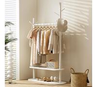 Sindipanda Perchero de 2 niveles de madera de pino para ropa 3 en 1, para la esquina de tu salón, dormitorio, capacidad de carga 100 kg (blanco)
