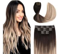 Sindra 2/6/18 - Extensiones de pelo humano con clip (55 cm) | Extensiones de cabello con clip, 6 unidades de 120 g, marrón oscuro a rubio sucio, extensiones de cabello recto, 56 cm