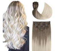 Sindra C#8T60 C#8T60 - Extensiones de pelo natural con clip, 35 cm, 100 g, 6 unidades, color marrón ceniza a rubio platino