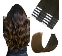 Sindra Extensiones de cabello humano rubio invisible, sedosas, rectas y sedosas, 20 unidades, 50 g, 50 cm, color negro natural a marrón oscuro, ombre, T#1BT4