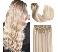 Sindra Extensiones de clip de pelo humano real humano Remy con clip en extensiones de cabello natural, 50 cm, 6 unidades, 120 g, rubio ceniza con rubio platino C18P613 50 cm