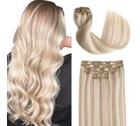 Sindra Extensiones de pelo humano real Remy con clip, 40 cm, 6 unidades, 100 g, rubio ceniza con rubio platino C18P613 de 40 cm