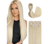 Sindra Extensiones de pelo humano rubio con clip, 40 cm | Invisible Clip in Extensiones de cabello humano, 6 unidades de 100 g, extensiones de cabello sedoso, natural, 40,6 cm